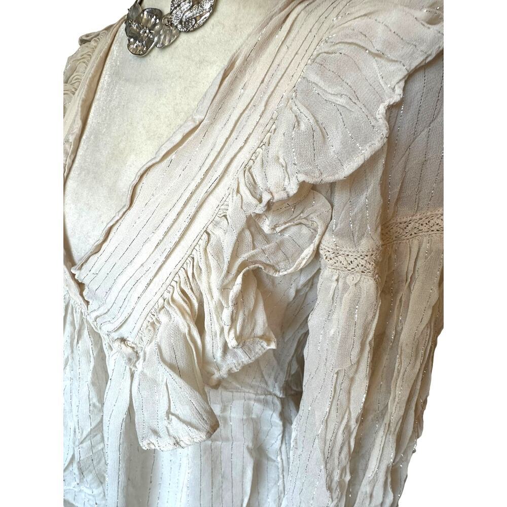 Anthropologie Maeve Cream Ruffle and Metallic Pinstripe Romantic Tunic - Size 00 - Picture 4 of 7